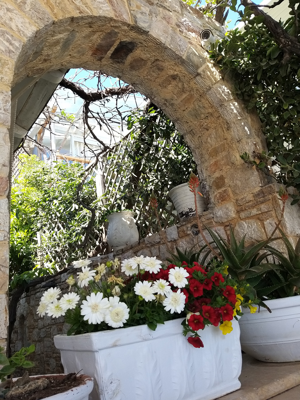 Stone archway with pretty flowers