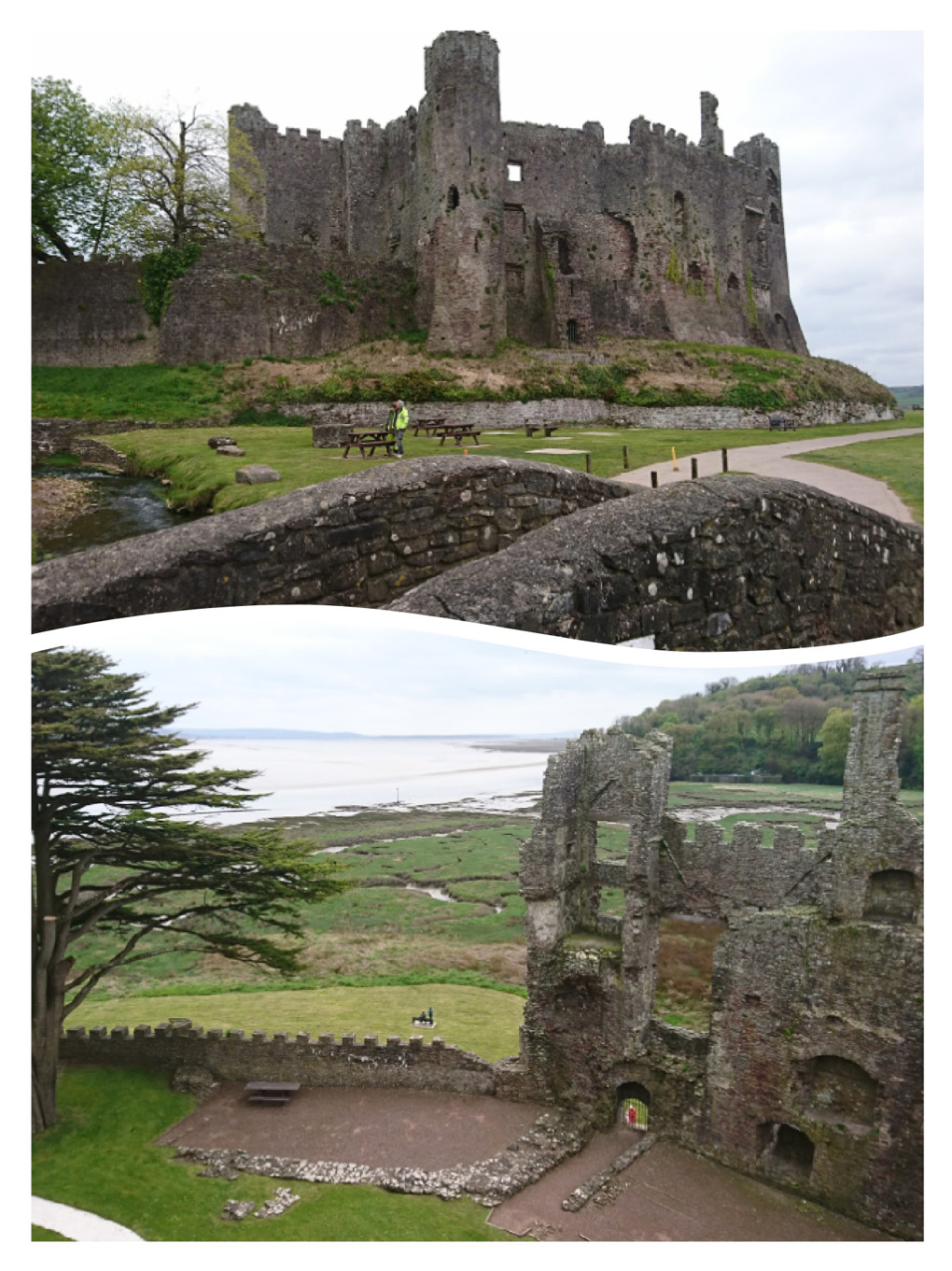 The beautiful Laugharne Castle rising at the edge of the coast, at the mouth of the River Taf - a most romantic location with the town nestled behind the castle. Its origins are believed to be Norman but it has been added to over the centuries since. One of the towers was almost intact and could be climbed to the top from which there was a lovely view. The artist Turner painted a watercolour of the castle from a sketch he did in 1795 . Dylan Thomas (the poet) also had a boathouse nearby. An interesting place altold!