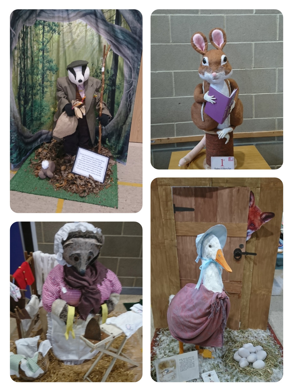 Visited a tremendous Beatrix Potter exhibition and competition between the various branches of the W.I. in Wales. We thought it might be good but what we saw was incredible. There was every category you could think of but the life size figures of characters from her books made of papier mache and fabric and painted were absolutely amazing! Even my husband found it fascinating . The talent of the members was amazing!