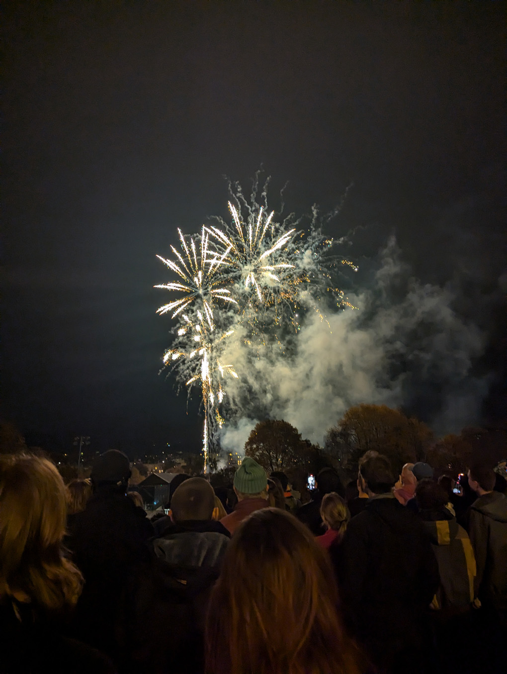 Firework exploding over a crowd