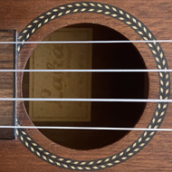 Detail shot of a mahogony alto ukulele.