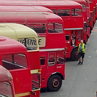 A line of red, Routemaster buses (the 