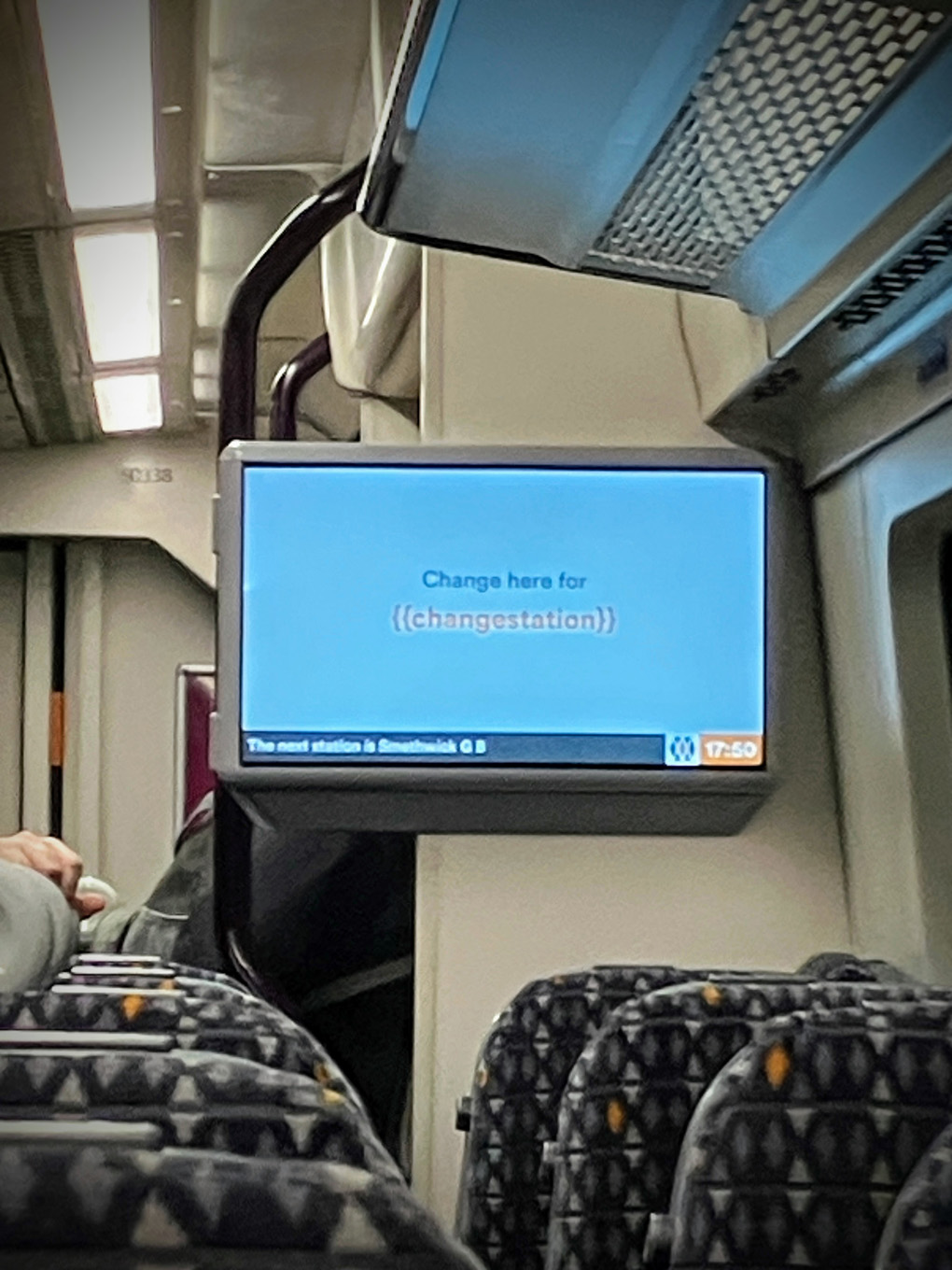 Image of a train screen with the caption 